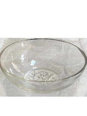 Vintage Jeannette Camelia Crystal Clear Glass Bowl Pressed Floral Design 9"